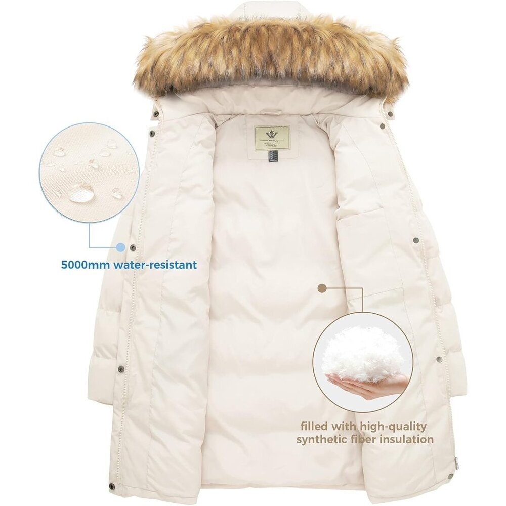 Women's Beige Winter Thicken Puffer Coat Warm Jacket With Removable Hood - Picture 5 of 6
